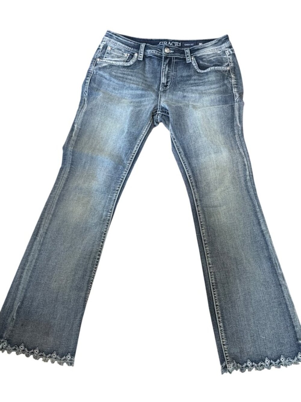 Grace In LA Easy Fit Embellished Bootcut Jeans Rhinestones Thunderbird Sz 30